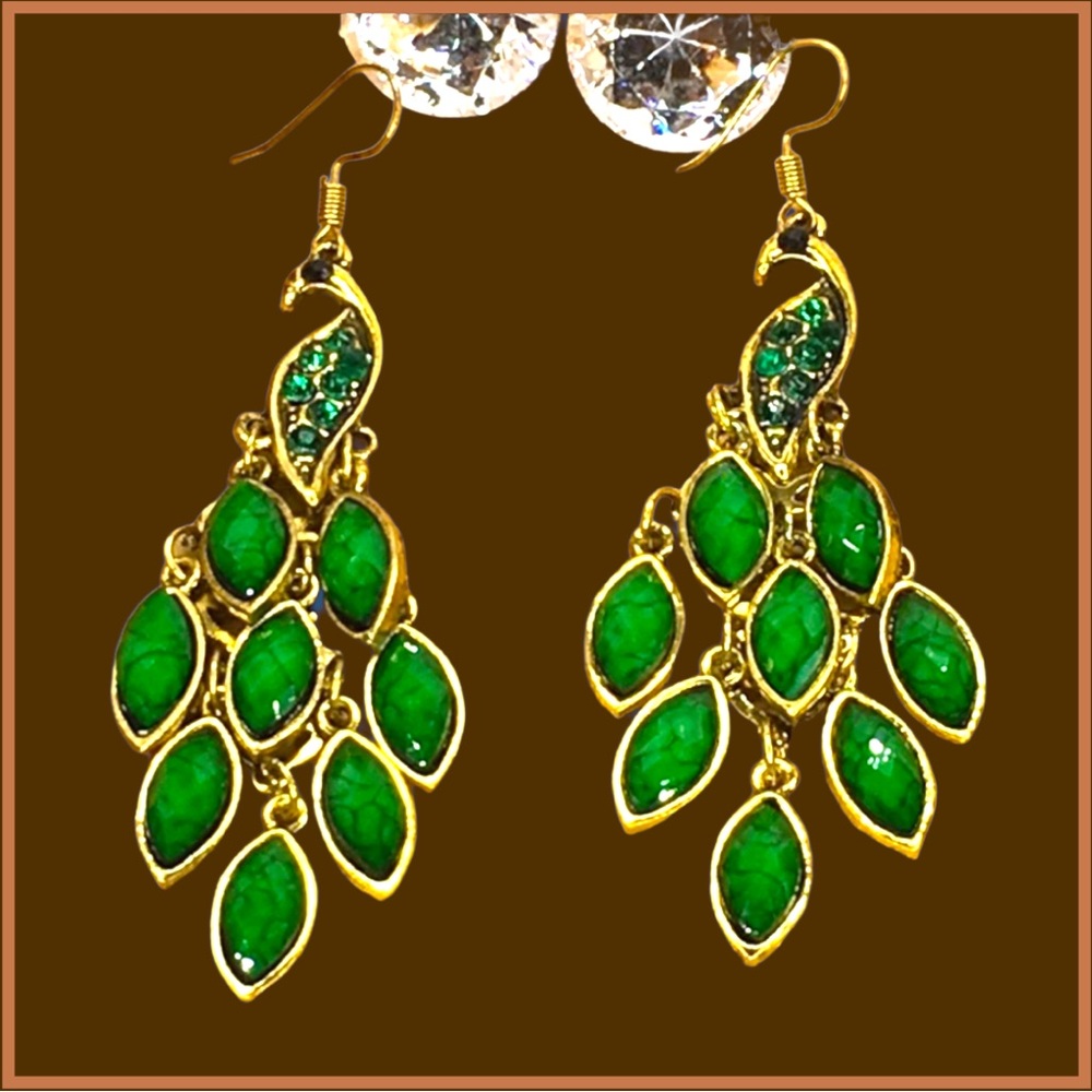 Green Peacock Earrings - Picture 11 of 11